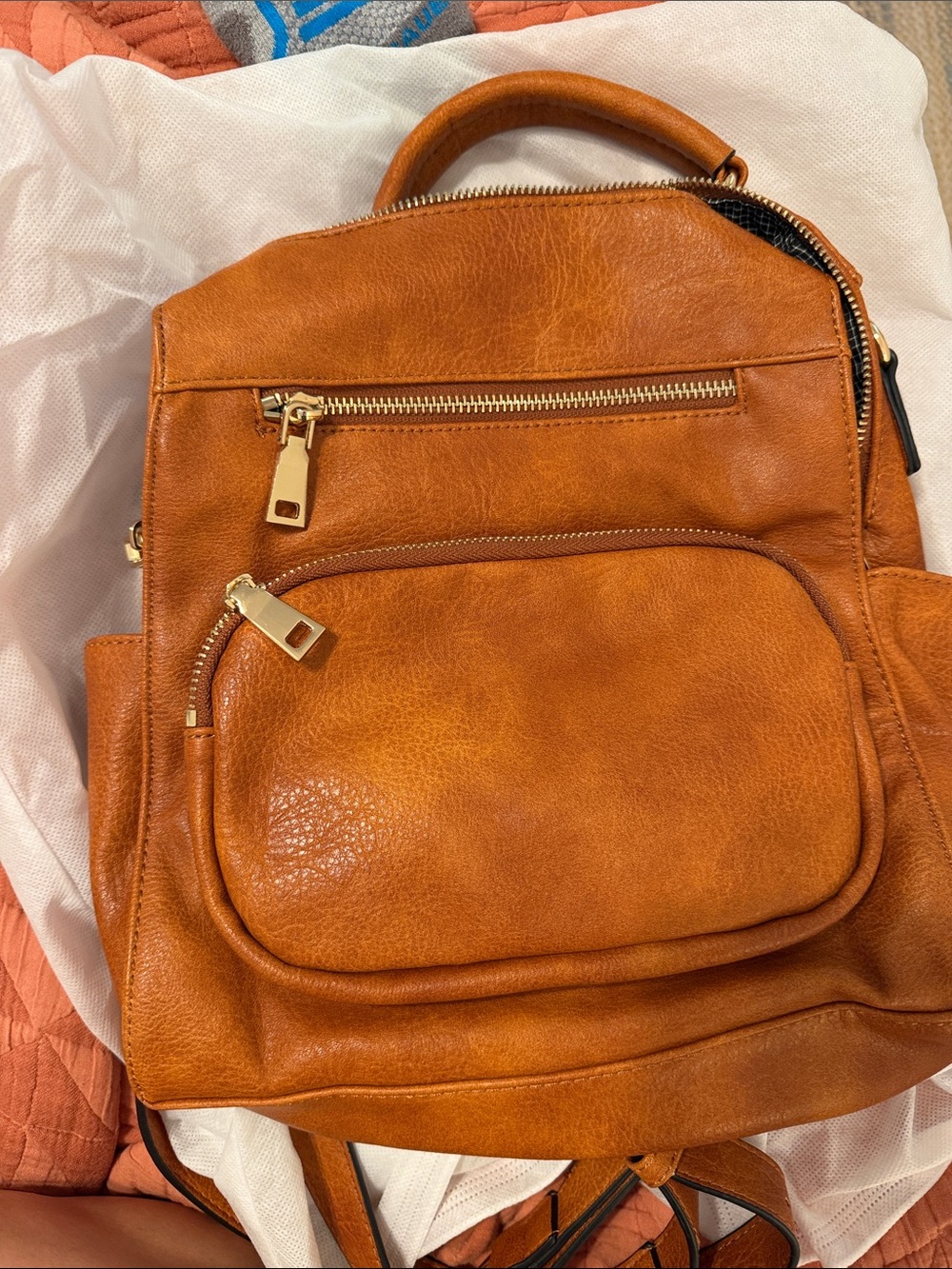 Classic Tan Leather Backpack - Unbranded